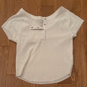 American Eagle Outfitters White Ribbed Button-Front Tee